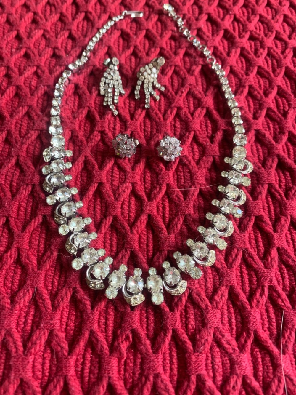 Crystal Statement Necklace and Earring Set - Silver Tone